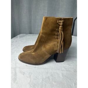 Frye Myra Tassel Suede Heeled Bootie Size 9 EUC Chestnut Brown
